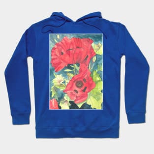 Red poppies watercolour painting Hoodie